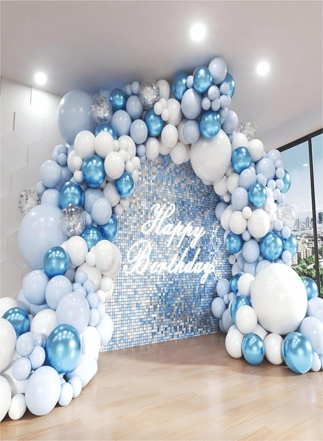 YOURS DECOR مجموعة زينة بالونات يورز ديكور - 61 قطعة من البالونات بألوان الباستيل الأزرق والأبيض مع لمسات من الكروم والقصاصات الورقية الملونة، مثالية لأعياد الميلاد وحفلات الزفاف والذكرى السنوية والمناسبات | مجموعة زينة عيد ميلاد للأطفال والكبار - Image 1